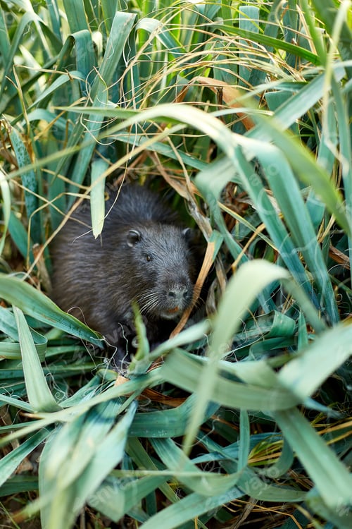Preview: Closeup of a muskrat Ragondins sitting in bush