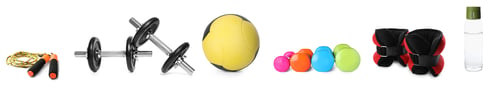 Preview: Set with different sports equipment on white background