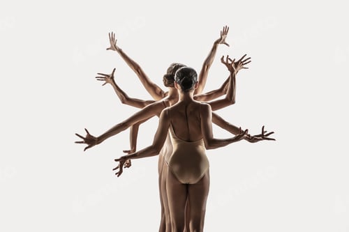 Preview: The group of modern ballet dancers. Contemporary art ballet. Young flexible athletic men and women
