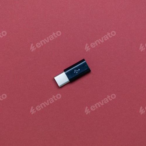 Preview: Micro USB to USB Type C adapter. USB Thunderbolt. USB adapter isolated.