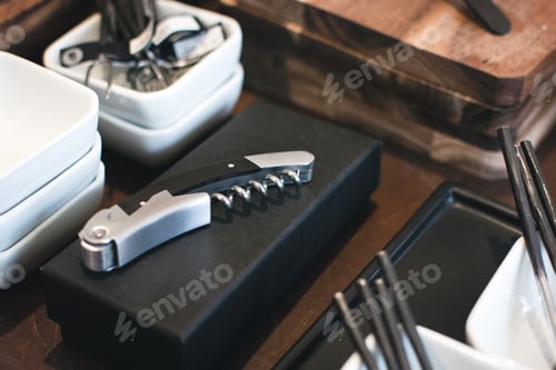 Elegant Corkscrew Placed on a Black Box