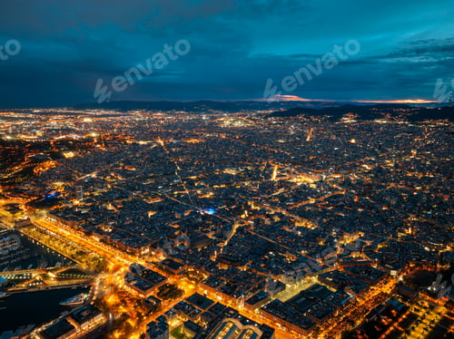 Preview: Night panorama of Barcelona city lights