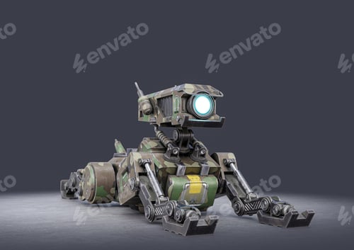 Preview: Robot dog on dark background.