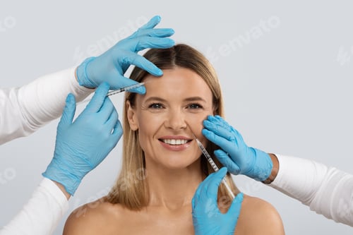 Preview: Closeup of beautiful middle aged woman get beauty injections