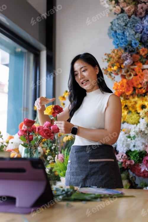 Preview: Woman arranging flowers for online floristry class