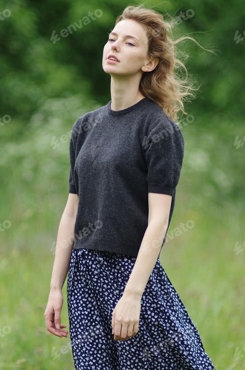 Preview: girl. nature. green. wind. Freedom
