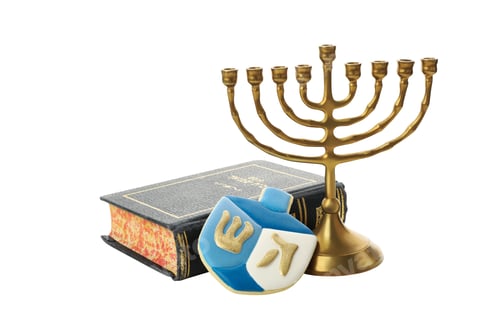 Preview: PNG, Hanukkiah, book and gingerbread, isolated on white background