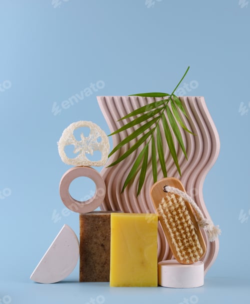Preview: Reusable skincare accessorize. Zero waste sustainable lifestyle concept
