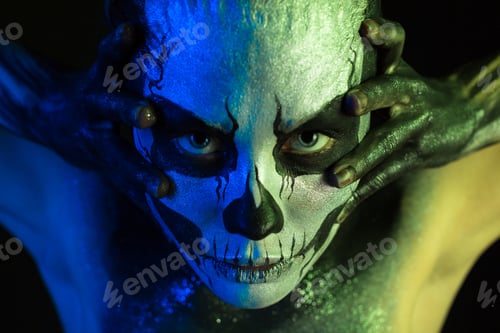 Preview: Beautiful creepy girl with skeleton makeup
