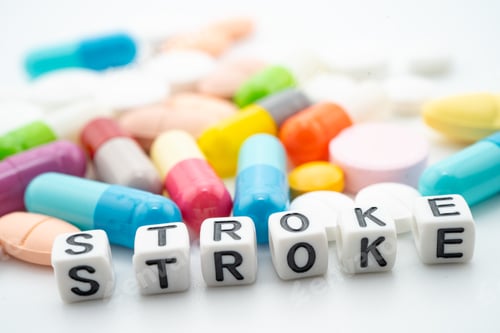 Preview: Stroke word with pills and capsules medical drug.