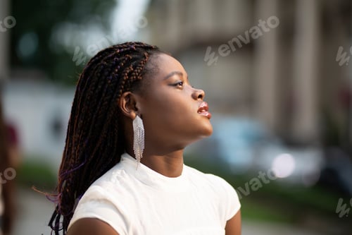Preview: african american woman looking at camera. Portrait of cheerful young woman with afro hairstyle. Beau