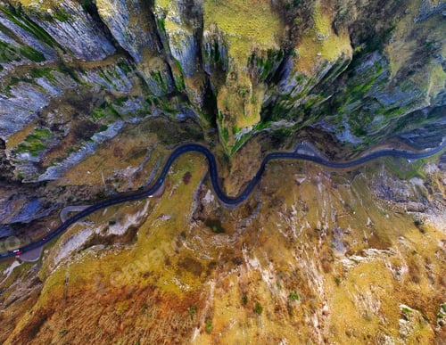 Preview: Aerial view of long winding road in Cheddar Gorge in the Mendip Hills