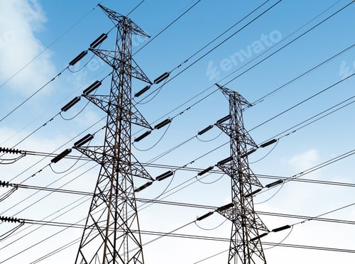 Preview: High voltage pole on Blue Sky Background,Technology Line Construction