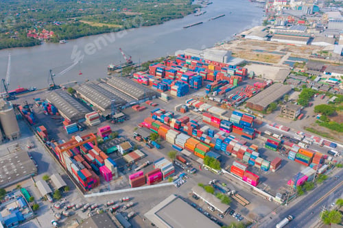Preview: Shipping container site loading in logistic port warehouse storage business import and export goods