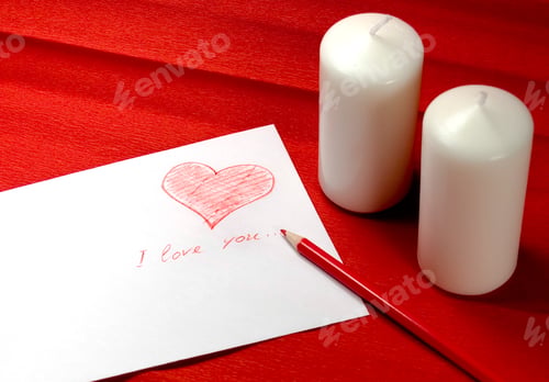 Preview: envelope with red heart and two candles