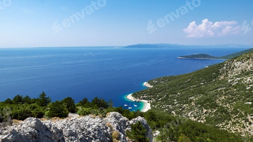 High angle view of amazing sea coastline on Cres island in Croatia.