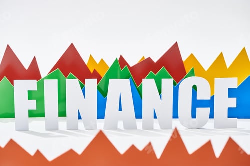 Preview: finance inscription between color statistic graphs on white background