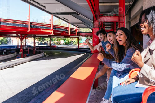 Preview: Friends cheering go kart race at track