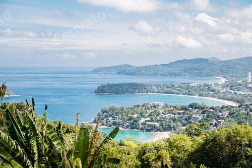 Preview: Panoramic view of seascape. Phuket Thailand Asia, summer vacation mockup with copy space