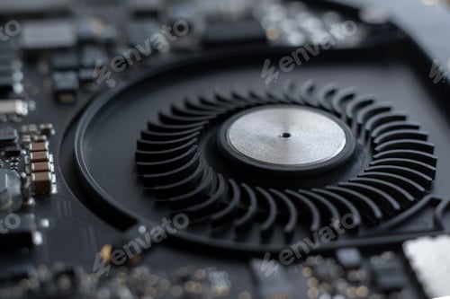 Preview: a black electronic fan, computer technology hardware macro shot, air ventilation system