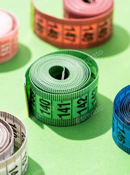 Preview: colorful measuring tapes on bright green background