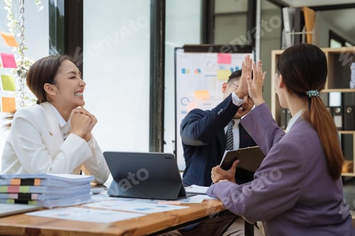 Preview: Group of team of businessmen creative businesspeople coworker in office.