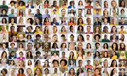 Preview: Collage of diverse multiethnic people faces smiling