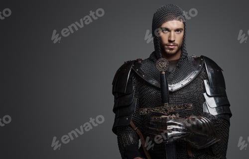Preview: Portrait of a handsome king in heavy armor