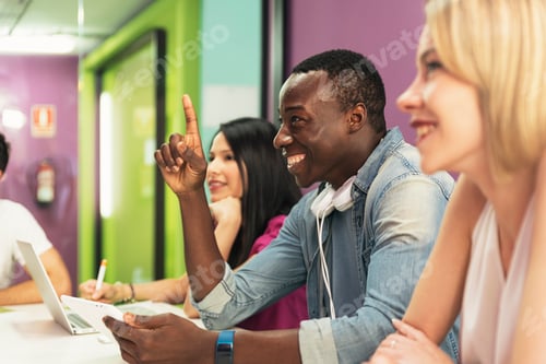 Preview: A students group learning at school academy.
