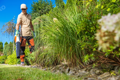 Preview: Gardener with Air Blowers in His Hands in the Matured Garden