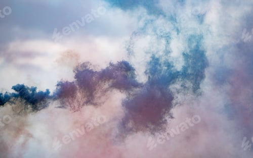 Preview: Dense multicolour colourful background from smoke. Pink red, blue and white.. Minimal abstract