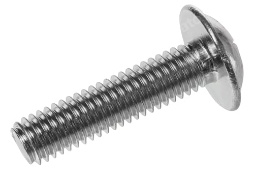Preview: Shiny silver round head bolt with a fully threaded shank, isolated background
