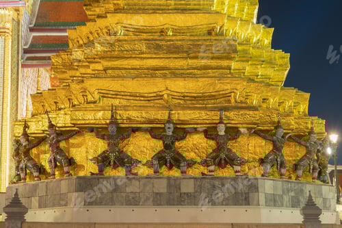 Preview: Golden pagoda at Temple of the Emerald Buddha in Bangkok, Thailand. Wat Phra Kaew and Grand palace