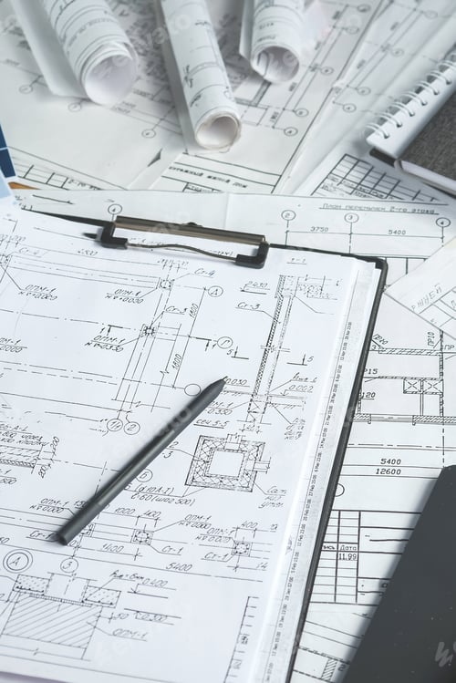 Preview: Architects concept, engineer architect designer freelance work on start-up project drawing, construc