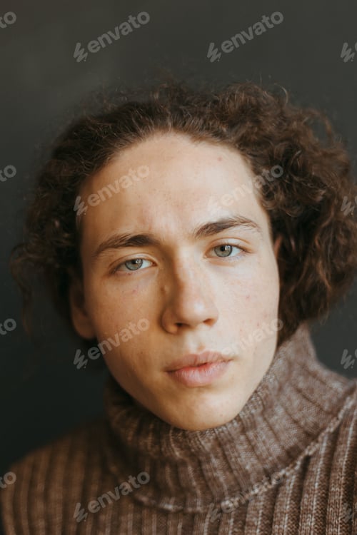 Preview: Portraits Of A Guy With An Attractive Appearance, Curly Hair And Stylish Clothes