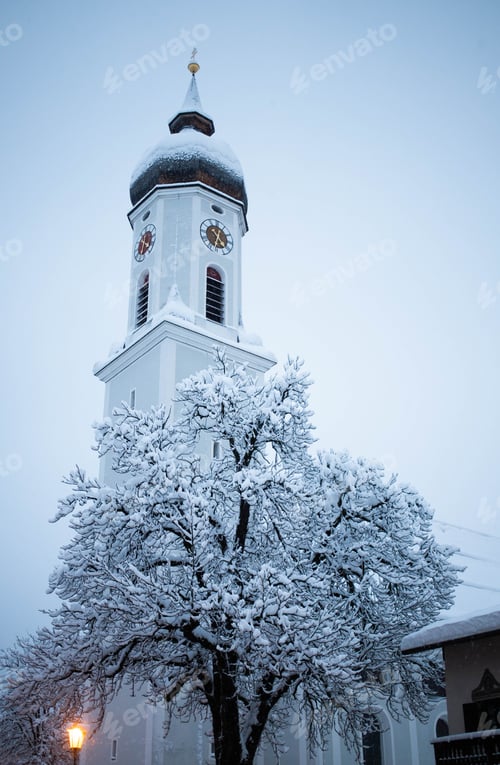 Preview: wintertime in small german village covered with snow Garmish-Partenkirchen