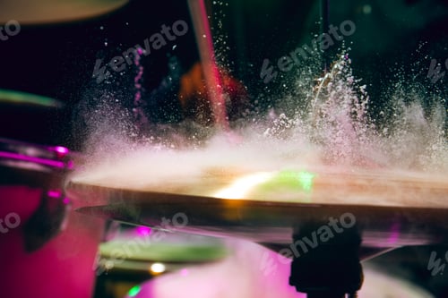 Preview: Drummer's rehearsing on drums before rock concert. Man recording music on drumset in studio