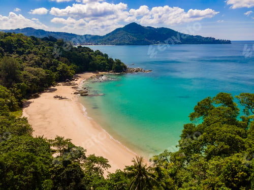 Preview: Aerial view of Laem Sing beach with beautiful sea, Phuket island, Thailand