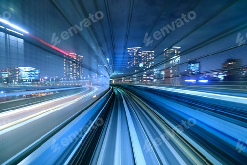 Preview: Motion blur of train moving inside tunnel in Tokyo, Japan