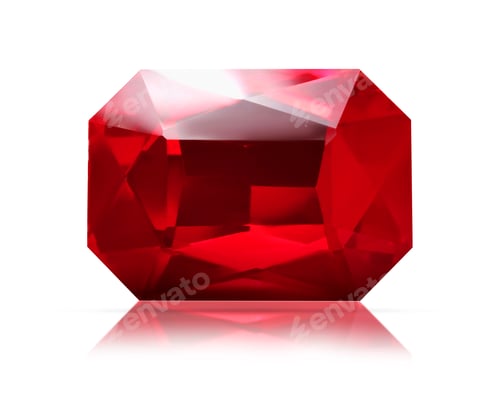 Preview: One red shiny gemstone isolated on white