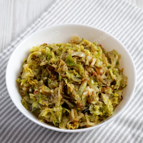 Preview: Homemade Irish Sauteed Cabbage in a Bowl, side view.