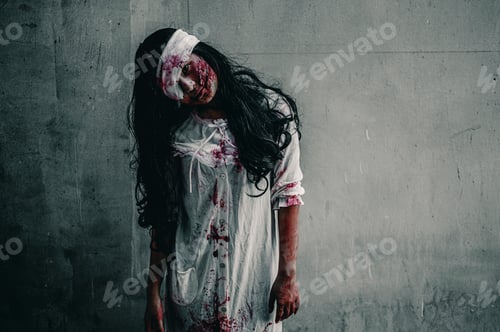 Preview: Girl zombie in the blood.The ghost of a woman stand with resentment torture and ask for help,