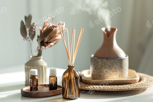 Preview: Spa composition with incense sticks, air humidifier and aroma oils.
