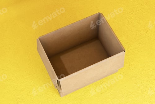Preview: Empty open cardboard boxes on yellow background