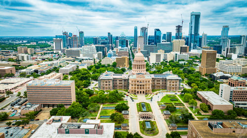 Preview: Bird's eye view of Texas Capitol building in Austin, TX.