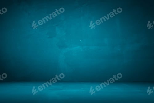 Preview: Vintage grunge blue concrete texture studio wall background with vignette.