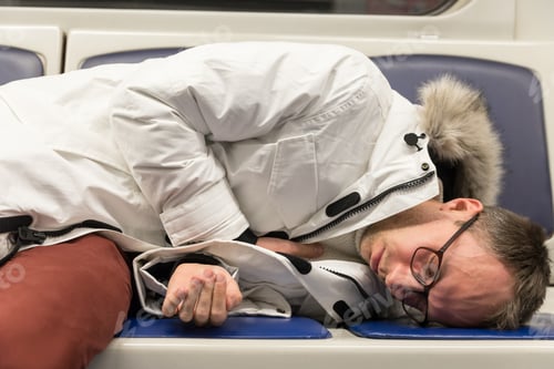 Preview: heart attack, young man lying on the seat in subway train