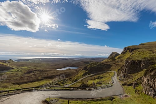 Preview: UK, Scotland, Inner Hebrides, Isle of Skye, Trotternish, Loch Cleat, road towards Quiraing, view tow