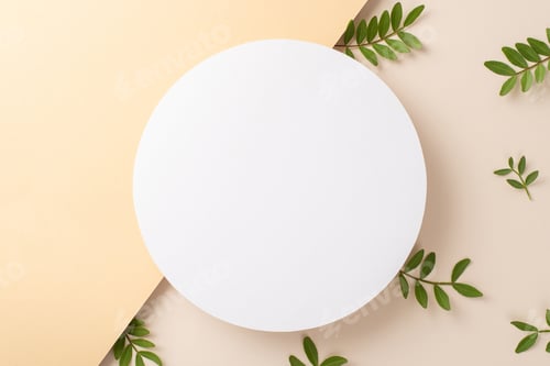 Visualização: Conceito de cosméticos à base de plantas. Vista acima, foto de círculo vazio cercado por galhos de eucalipto