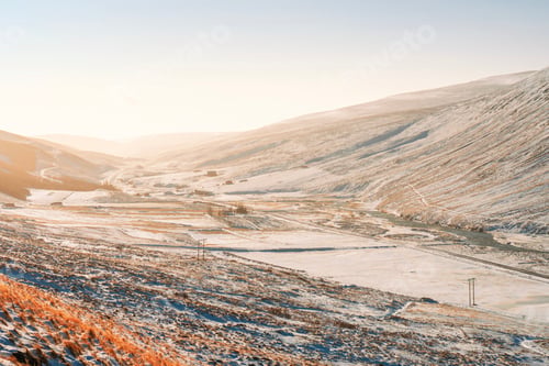 Preview: Photo of Iceland landscape in winter snow. View on Bolstadharhlidh.